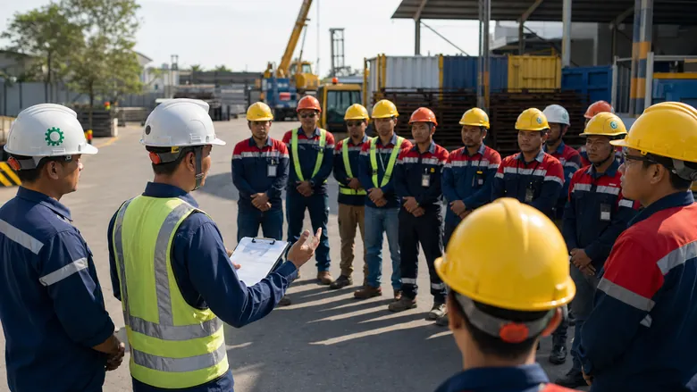 Briefing keselamatan kerja sebelum aktivitas lapangan